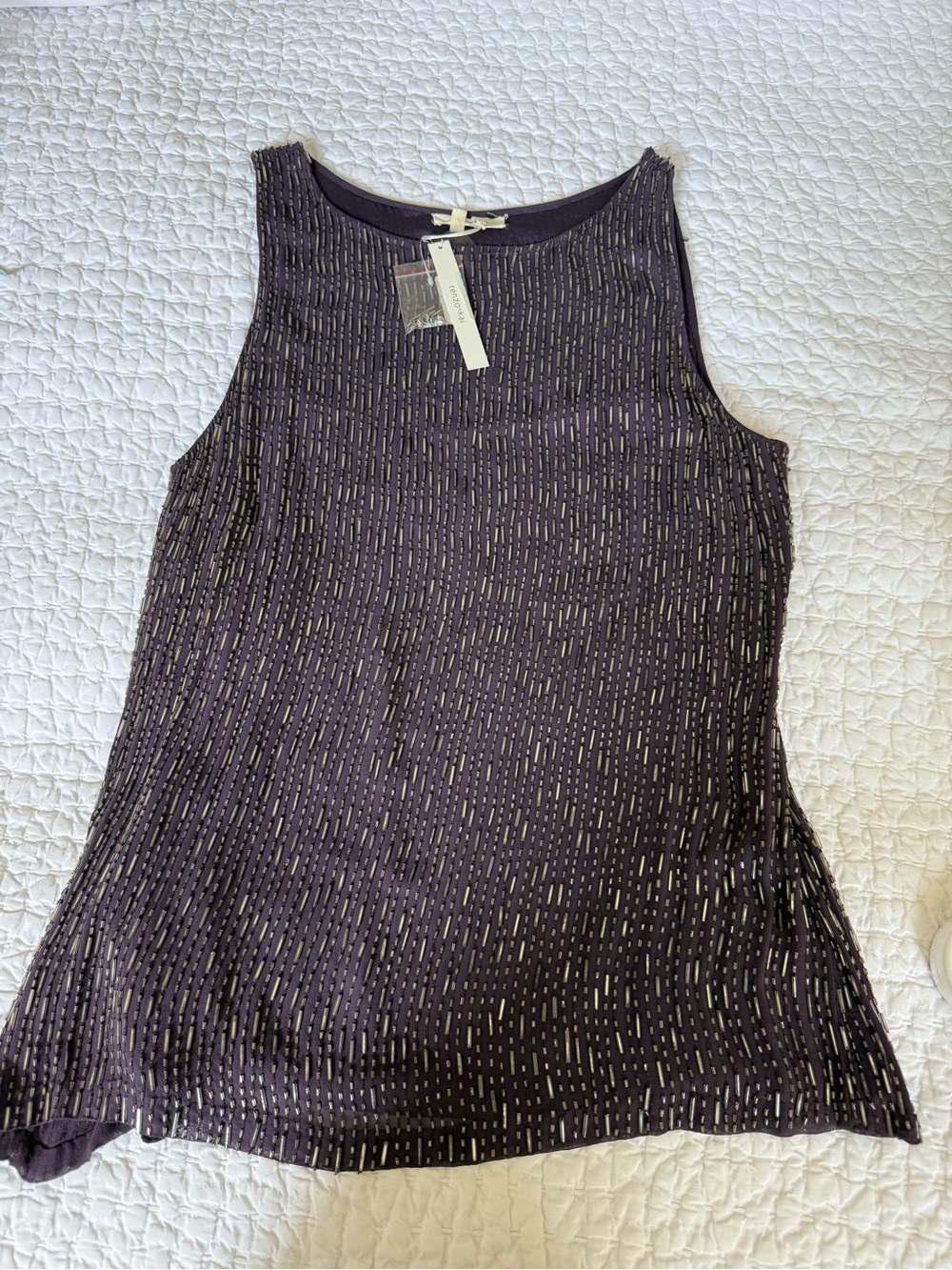 Renzo and Kai Purple Sleeveless Patterned Tank Top Beaded
